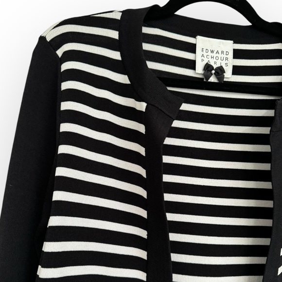 EDWARD ACHOUR PARIS $1039 Retail Open-front Striped Cardigan, M/L, Black/White - Picture 3 of 9